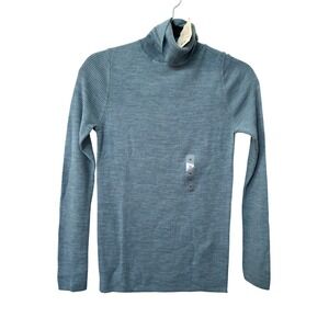 NWT Uniqlo Women Blue Extra Fine Merino Wool Ribbed Turtleneck Sweater 469426